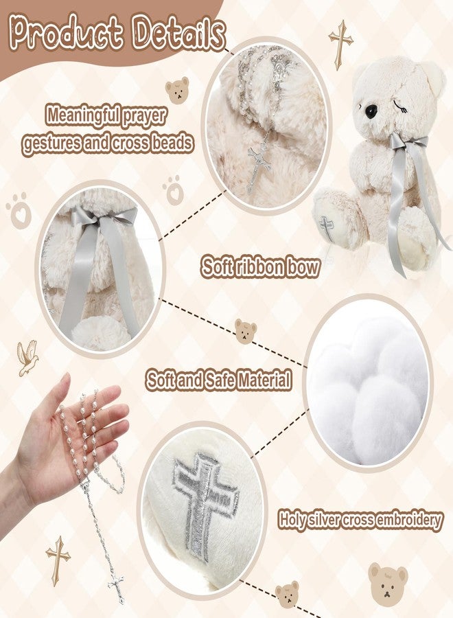 MiniInflat Blessed Plush Bear 10 Inches with Rosary Set Dedication and Baptism Gifts for Girl Boy First Communion Catholic Christening Gifts for Girls Plush Toy Praying Plush Animal, Bear - Image 3
